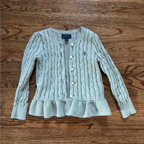 Polo Ralph Lauren Other - Polo by Ralph Lauren Girl’s Light Gray Cable Knit Cardigan